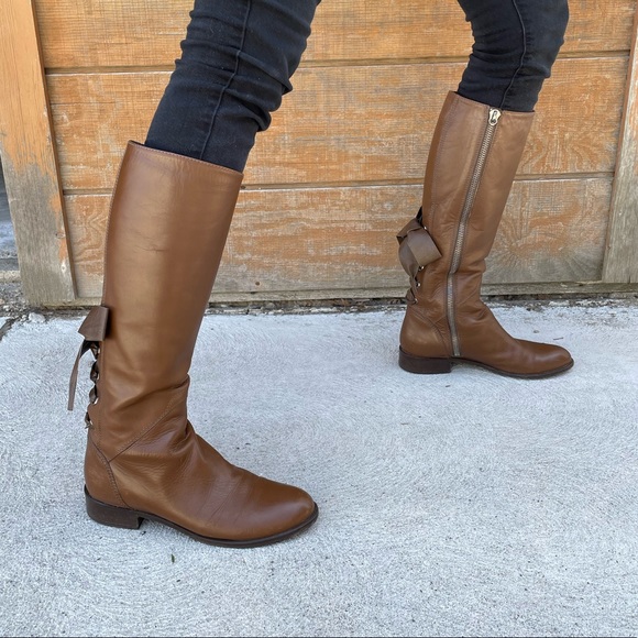 Valentino Garavani Shoes - Valentino Ascot Ribbon Lace-Up Riding Boot, Sz 38.5